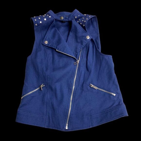 ROCK & REPUBLIC Women’s Blue Moto Studded Vest Size Medium - Picture 6 of 12